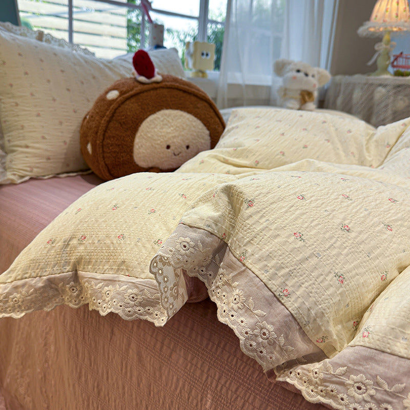 Floral Embroidered Quilted Bedspread