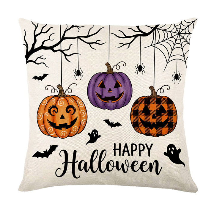 Halloween Ghost Cotton-Linen Square Throw Pillow Covers Set with Hidden Zipper