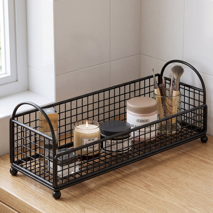 Grid Metal Countertop Vanity Storage Caddy with Raised Feet and Dual Arch Handles