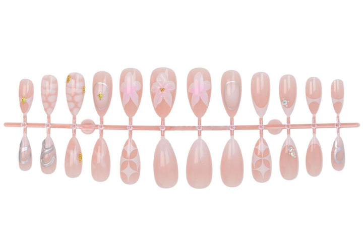 Acrylic nail set with romantic flowers and elegant design elements Stornfield