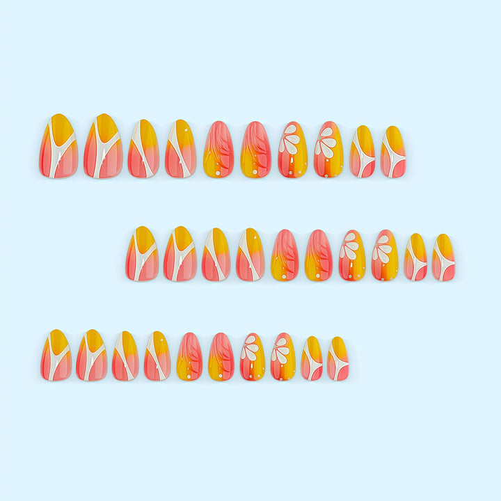 Artificial nails with floral design and elegant color gradients Stornfield