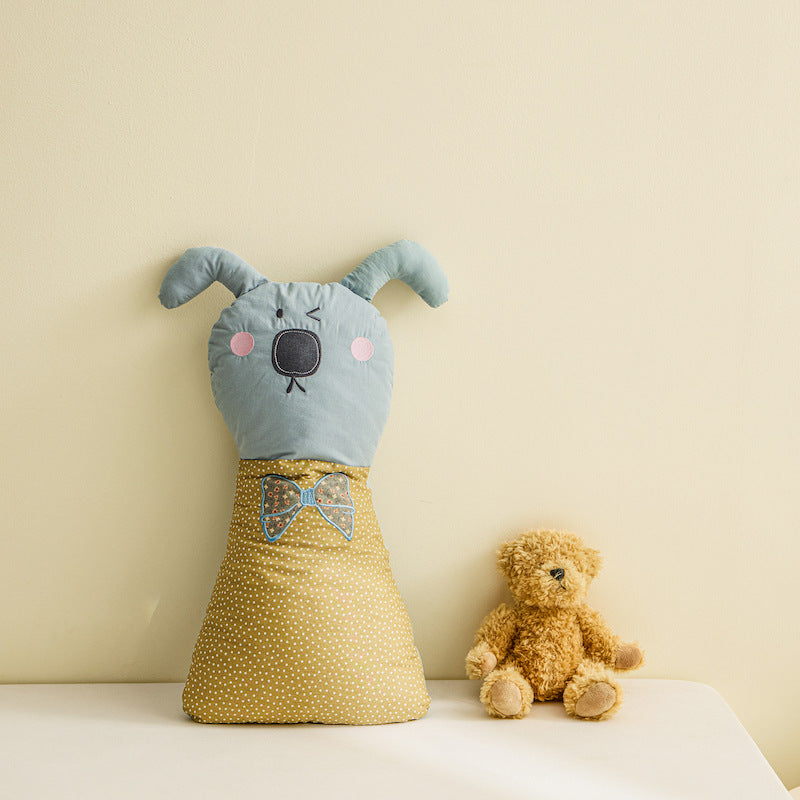 Plush Bunny Decorative Pillow Cushion with Embroidered Face and Plaid Body