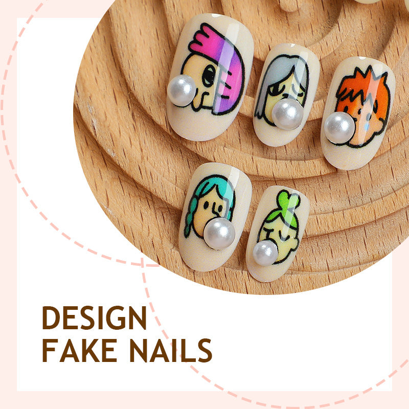 Creative Nail Art Set with unique character patterns and pearl embellishment Stornfield