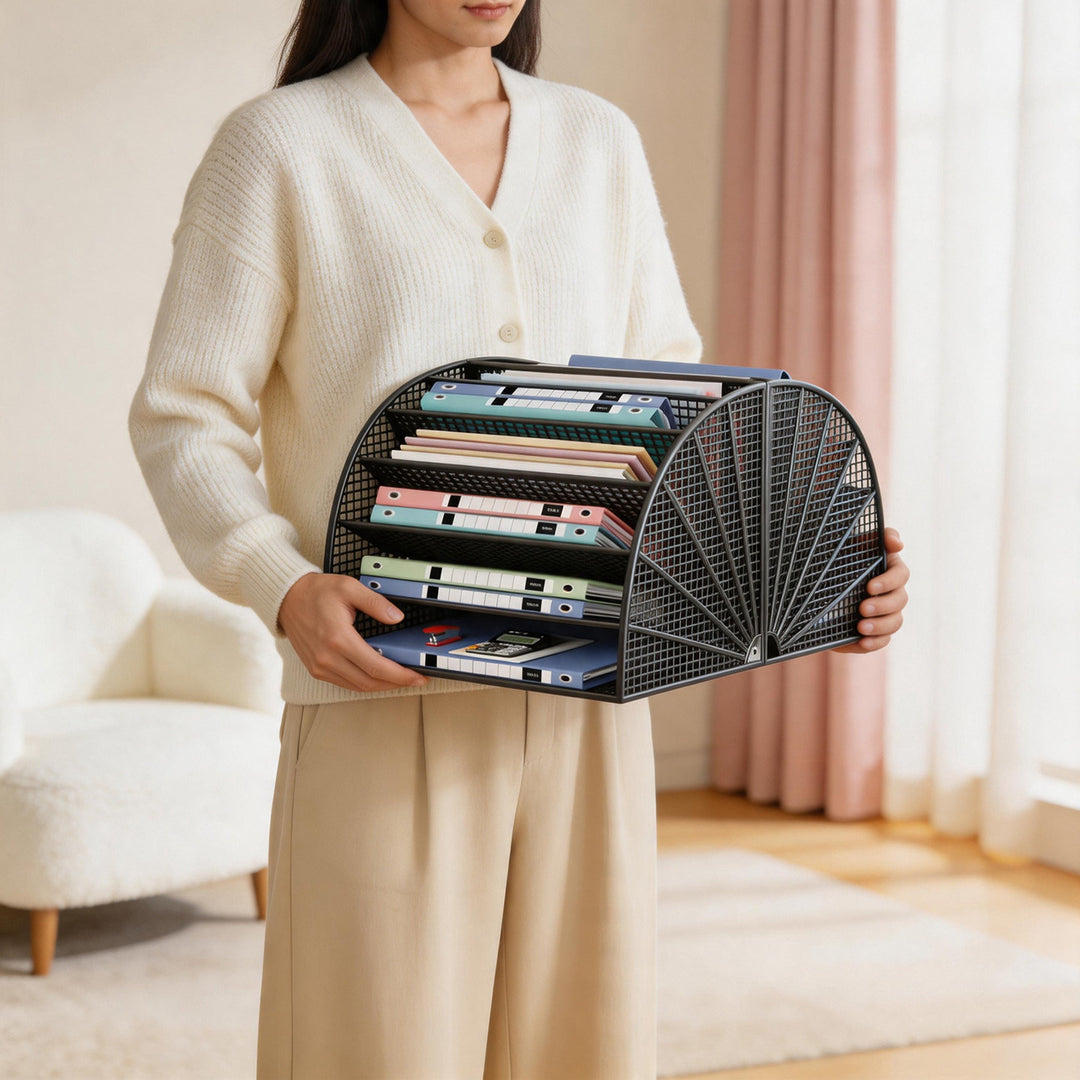 Multi-Tier Angled Metal Mesh Desktop File and Folder Organizer