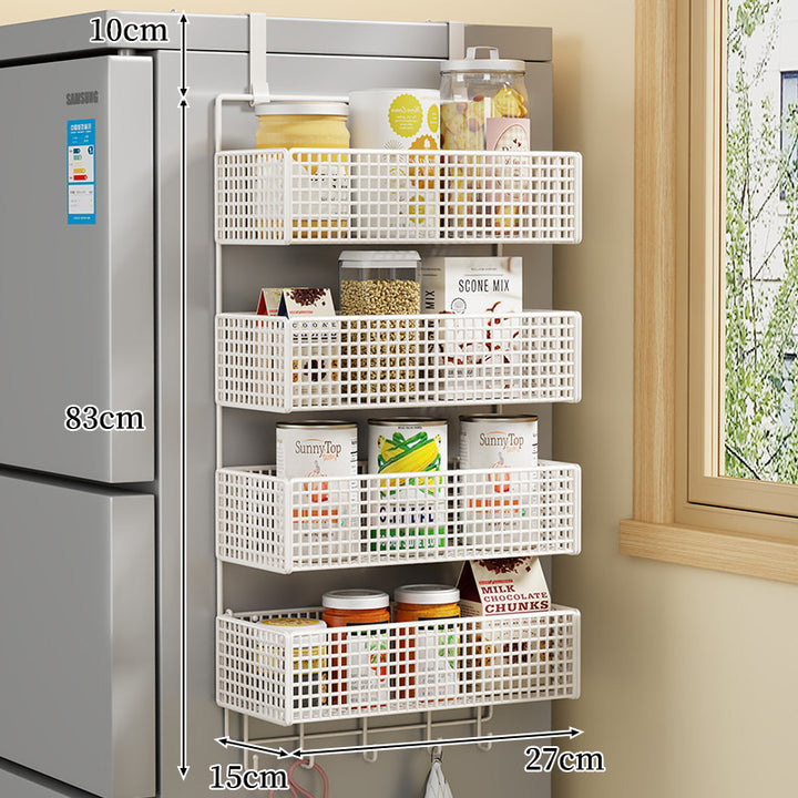 Over-the-Fridge Stacked Metal Mesh Hanging Storage Basket