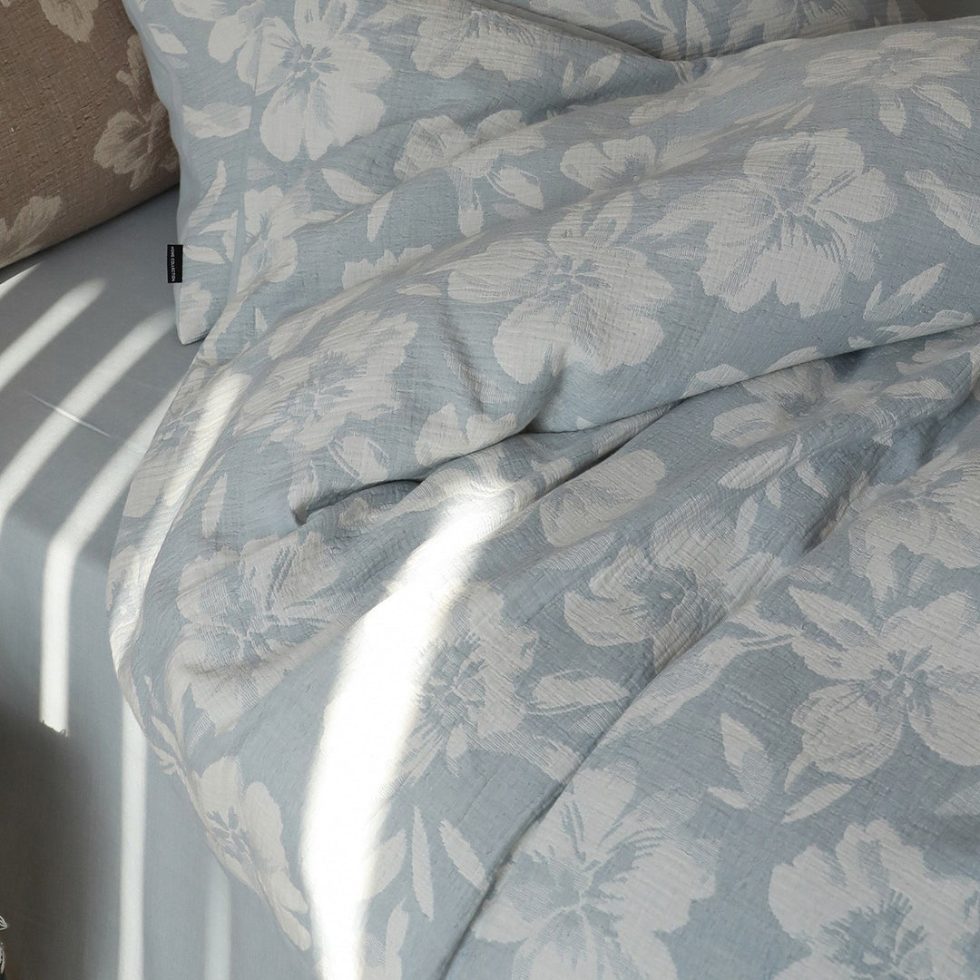 Textured Cotton Floral Duvet Cover Set with Quilted Pillowcases