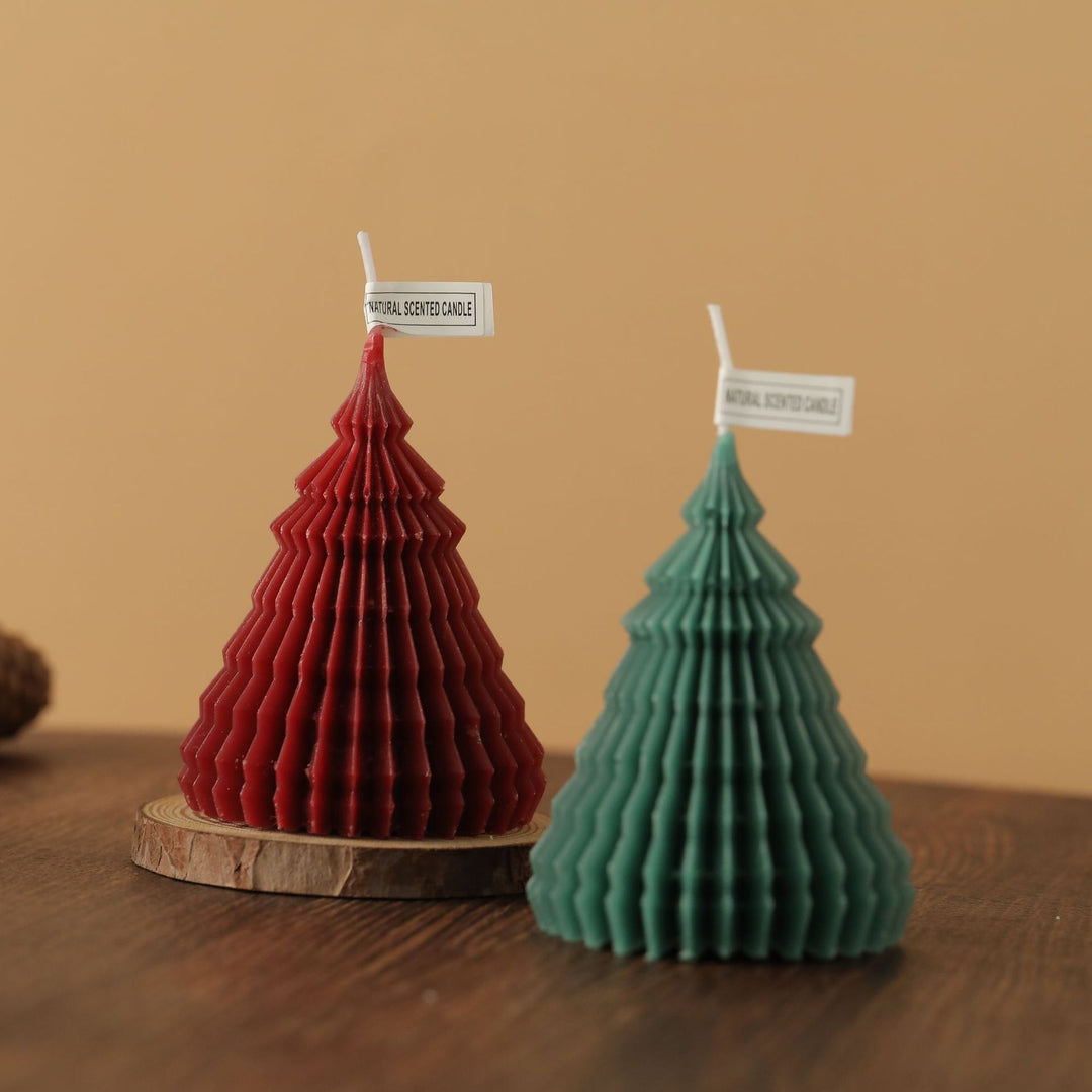 Hand-Poured Textured Pine-Tree Sculptural Tabletop Candle