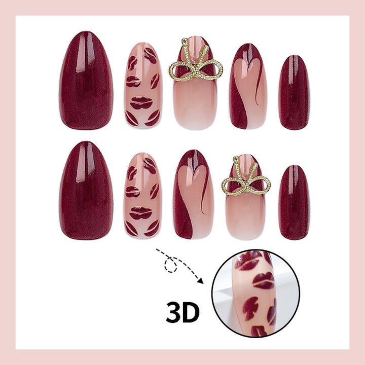 Artificial nail set with elegant bow and kiss mouth designs Stornfield