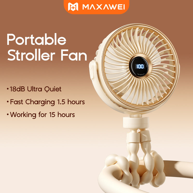 Unisex portable rechargeable clip fan with digital display, flexible clamp and multi-stage speed control Stornfield