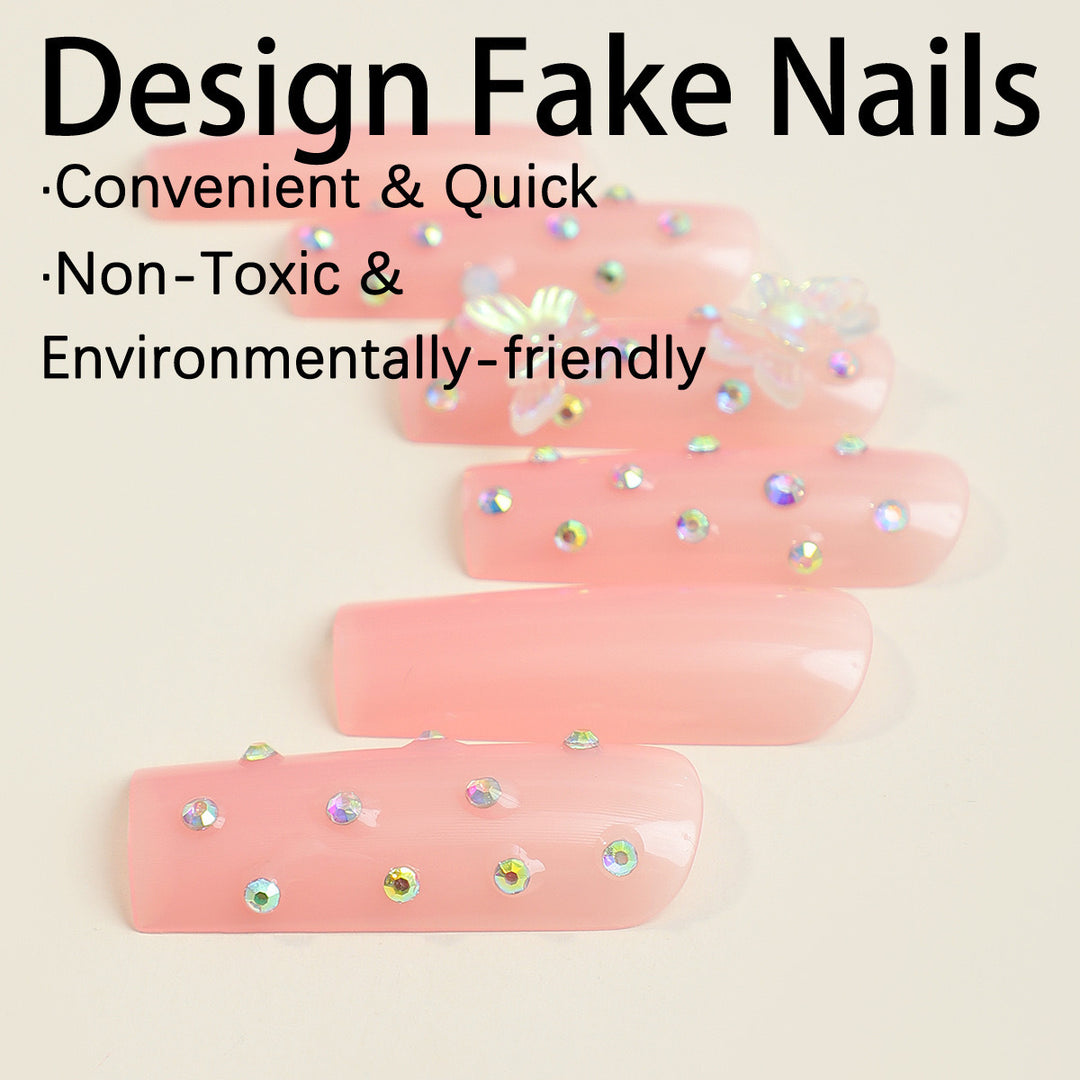 Artificial nail tips with glamorous rhinestone and butterfly designs Stornfield