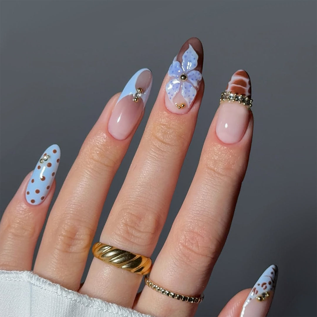 Artificial nails with creative floral and geometric designs Stornfield