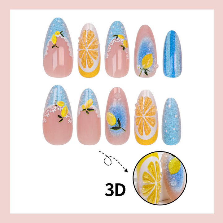 Artificial nail set with cheerful citrus and flower motifs Stornfield
