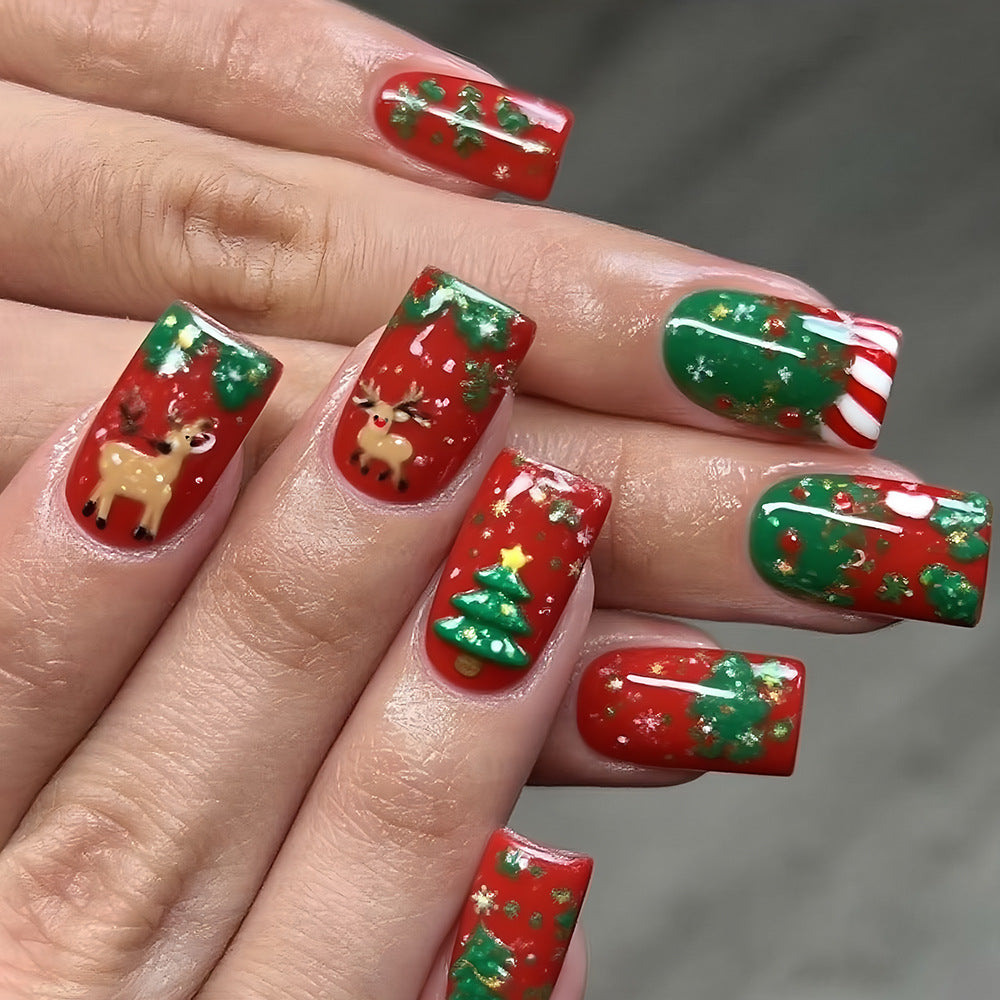 Festive Holiday-Themed Acrylic Press-On Nails Stornfield