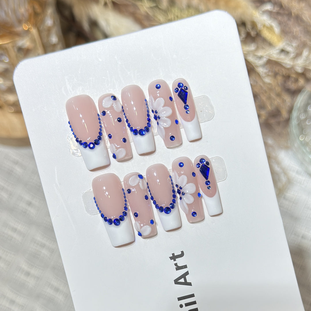 Decorative Press-On Nails with Floral and Gemstone Accents Stornfield