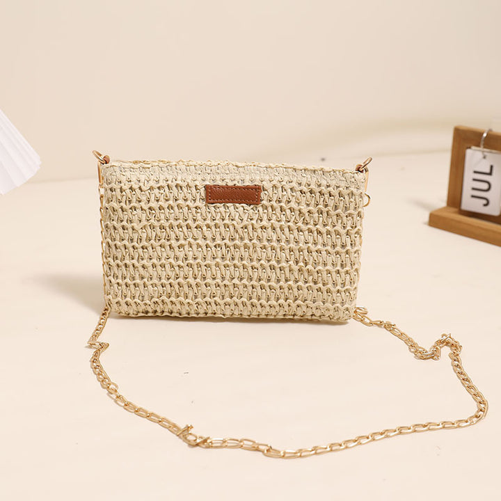 Handcrafted Shoulder Bag Made of Durable Straw Material with Gold Chain Stornfield