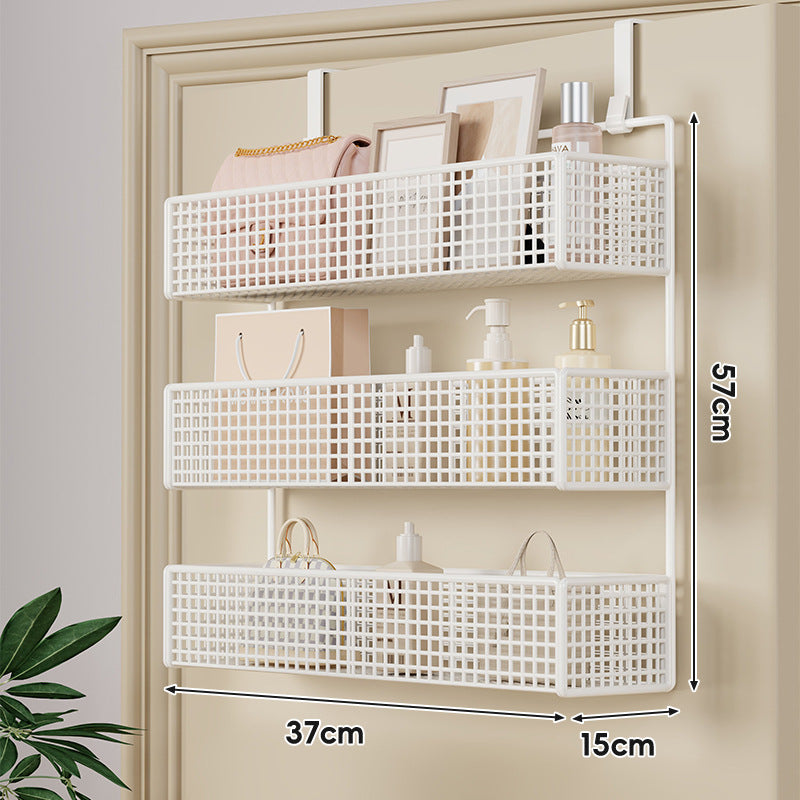 Over-Door Hanging Double-Tier Ventilated Mesh Storage Basket Organizer with Hooks