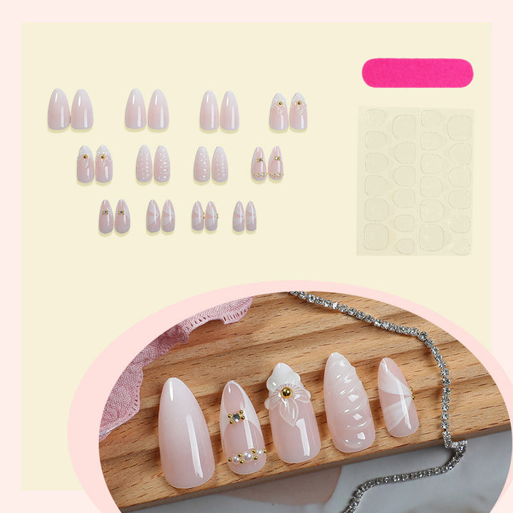 Decorative Nail Art Press-On Set with Floral and Gold Accents Stornfield