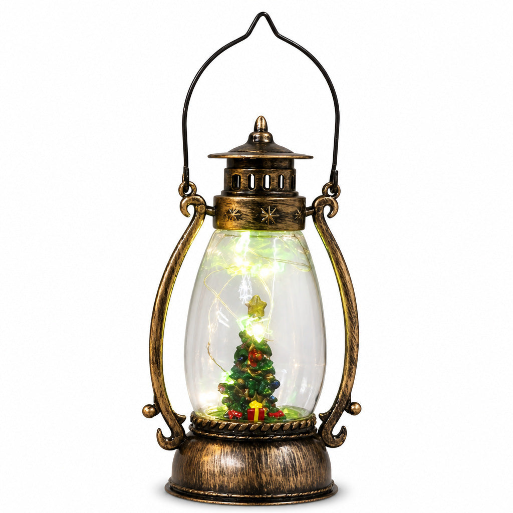 Vintage-Style Illuminated Santa Lantern