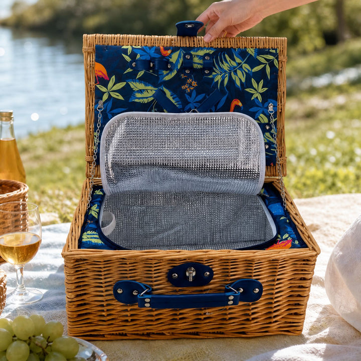 Ladies Luxury Picnic Basket with Offset Dish Compartment and Floral Lining Stornfield