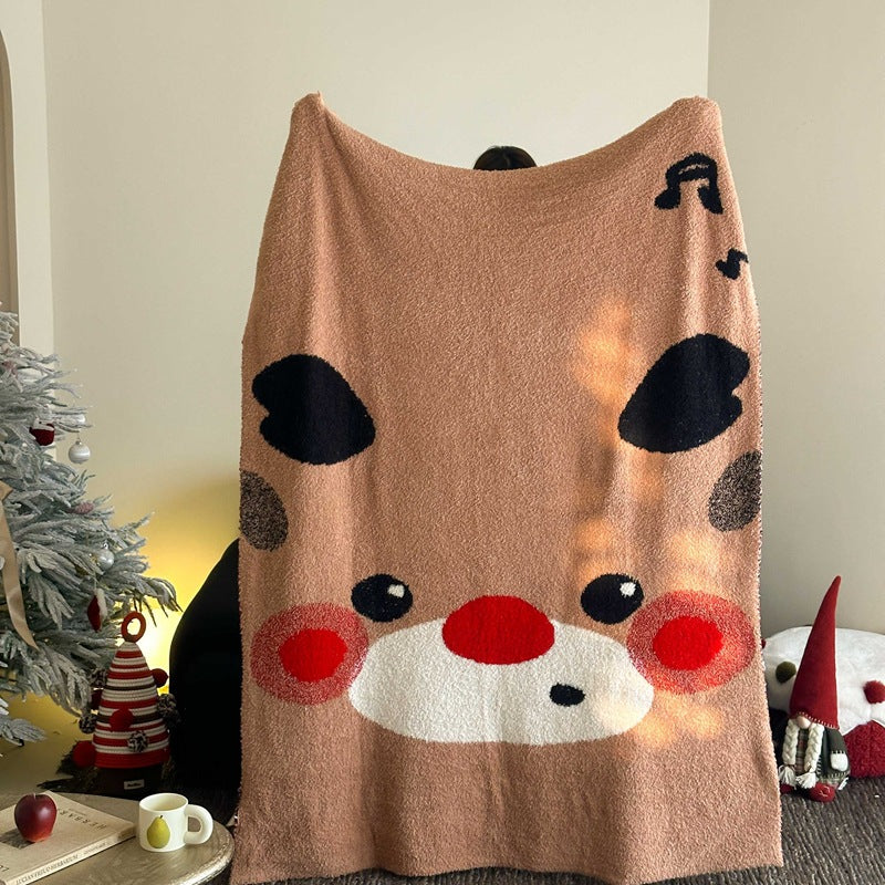 Cozy blanket in knit look with large animal face and soft terry surface