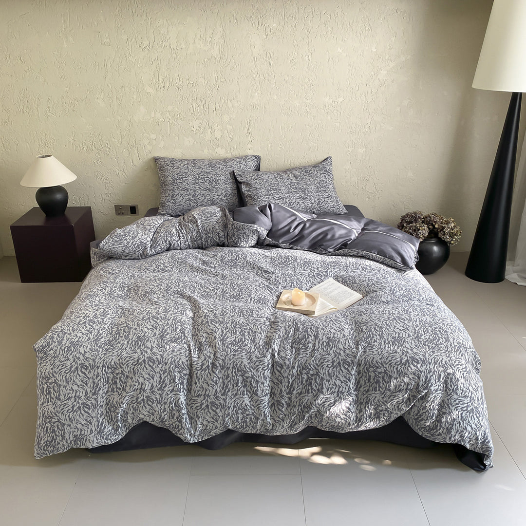 Floral Micro-Print Cotton Sateen Duvet Cover Set with Reversible Solid-Back and Pillow Shams