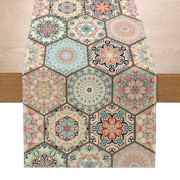 Southwestern Pattern Cotton-Linen Table Runner with Aztec Geometric Print