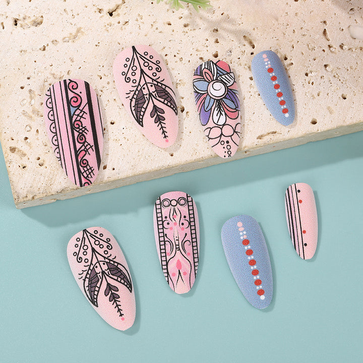 Creative Nail Art Set with Hand-Drawn Patterns Stornfield