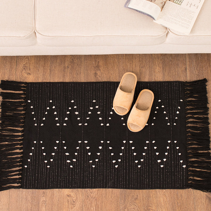 Woven runner rug with fringes and graphic polka dot pattern Stornfield
