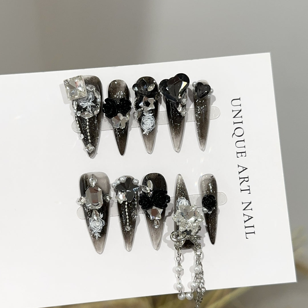 Gothic-Inspired Decorative Press-On Nail Set
