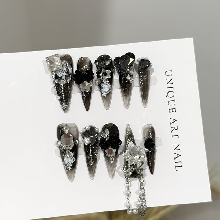 Gothic-Inspired Decorative Press-On Nail Set