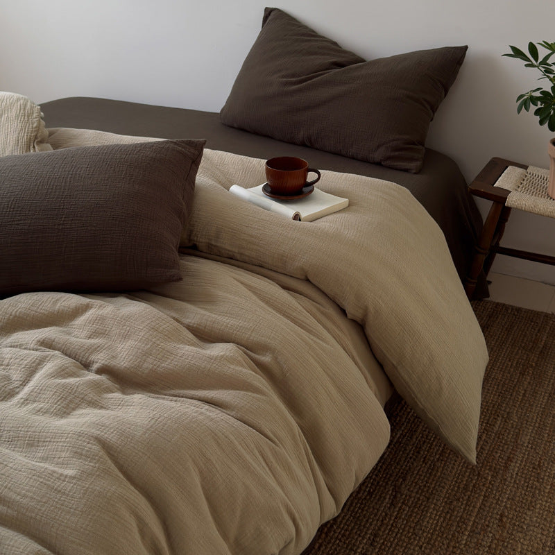 Washed Cotton Gauze Textured Duvet Cover Set with Deep-Pocket Fitted Sheet