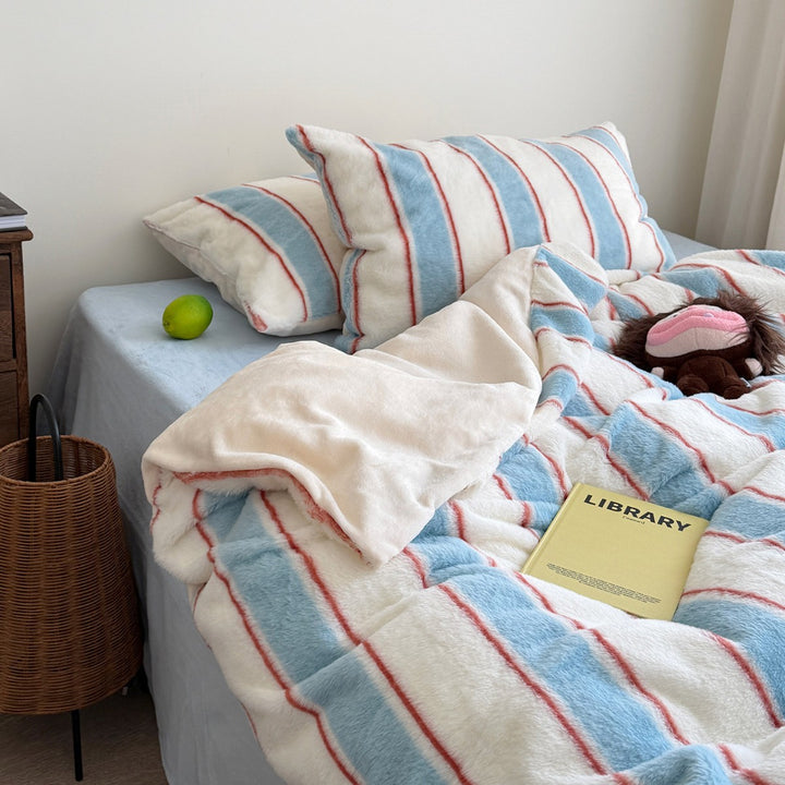 Plush Reversible Striped Comforter Set with Matching Pillow Shams
