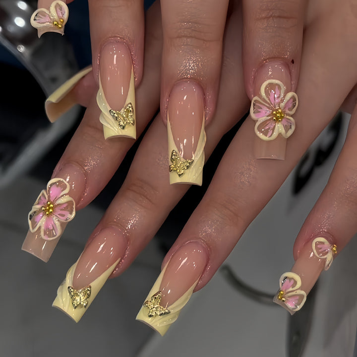 Artistic Floral Acrylic Press-On Nail Extensions Stornfield
