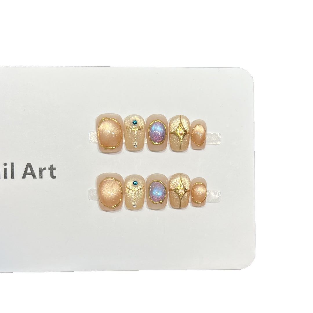 Decorative Press-On Nail Art Set with Shimmering Gemstone Accents Stornfield