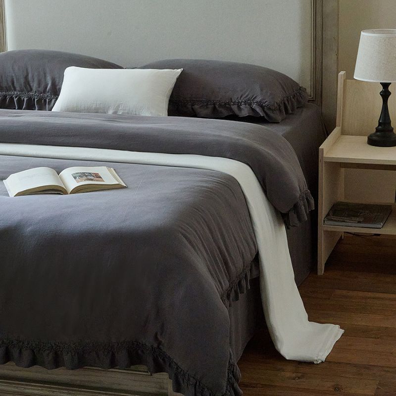 Ruffled Washed Linen-Feel Duvet Cover Set with Pillow Shams & Bedskirt