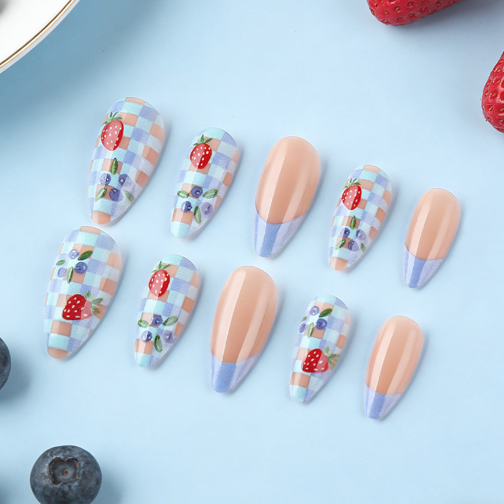 Artistic Strawberry-Themed Press-On Nails Stornfield