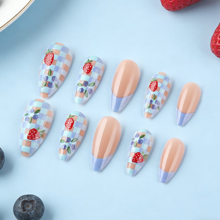 Artistic Strawberry-Themed Press-On Nails Stornfield