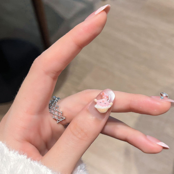 Elegant Floral Embellished Press-On Nail Set Stornfield