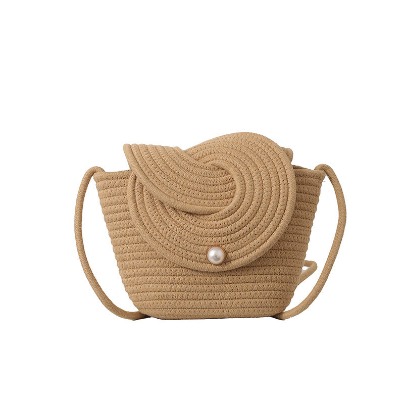 Woven Textured Handbag with Decorative Closure