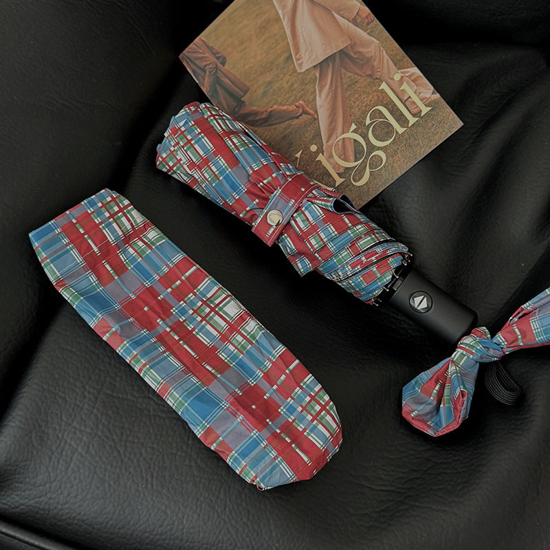 Women's Folding Umbrella in Modern Check Pattern Stornfield