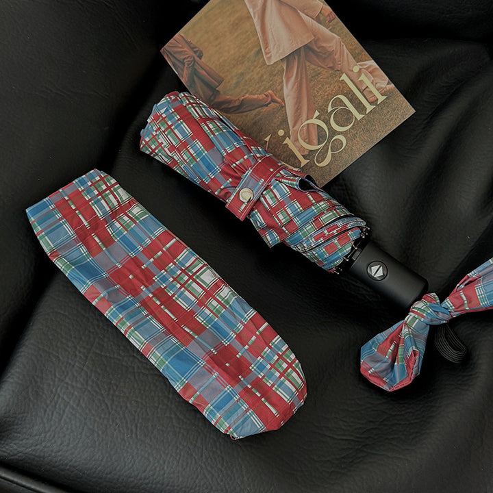 Women's Folding Umbrella in Modern Check Pattern Stornfield