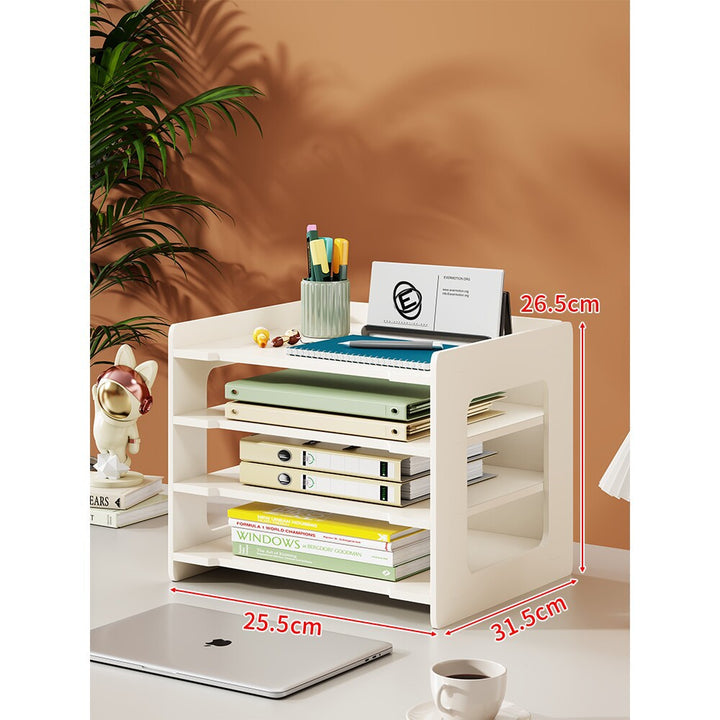 Desktop Multi-Tier Paper and Document Organizer Shelf with Slotted Trays