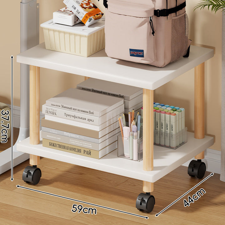 Compact Mobile Two-Tier Storage Cart with Wooden Legs and Locking Casters