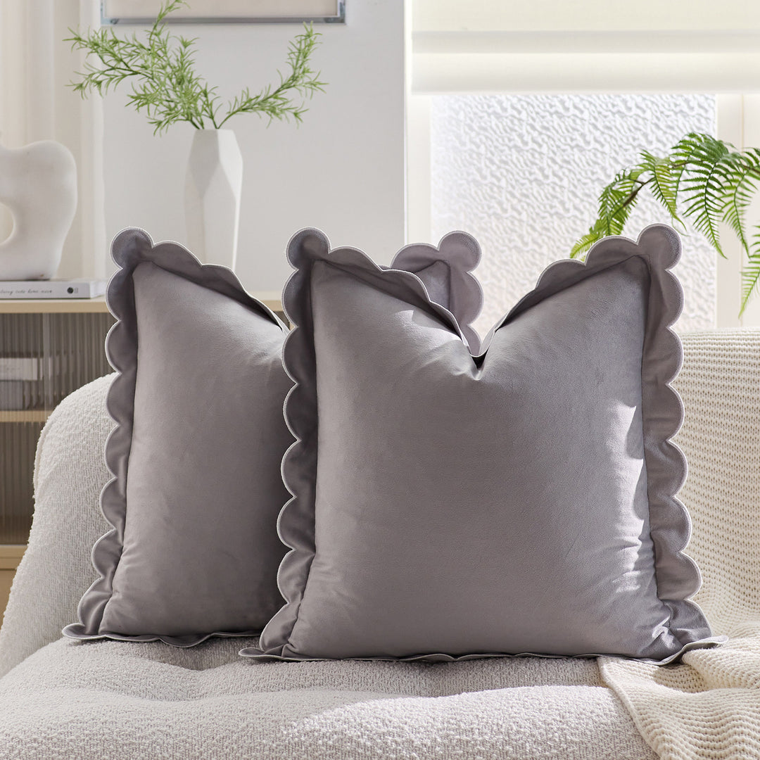 Plush Scalloped Velvet Throw Pillow Cover