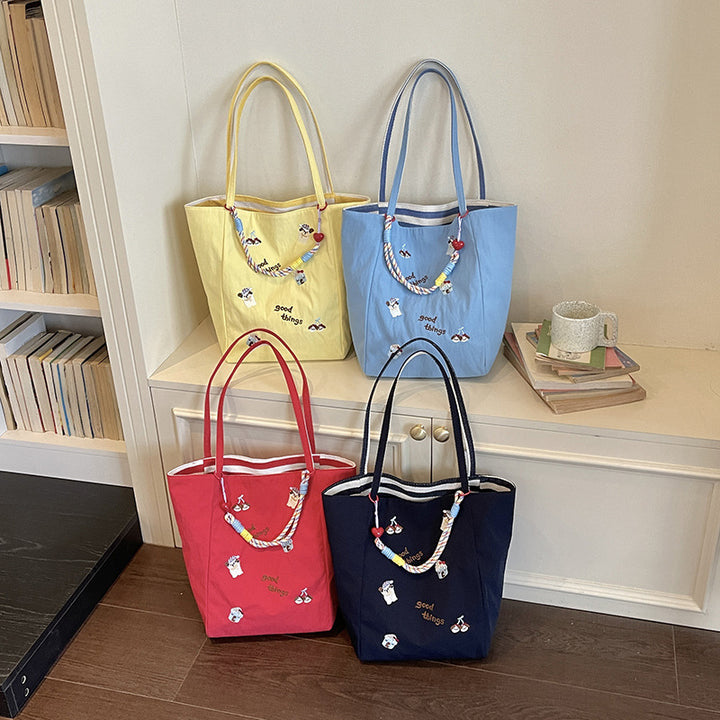 Embroidered Canvas Shopping Tote