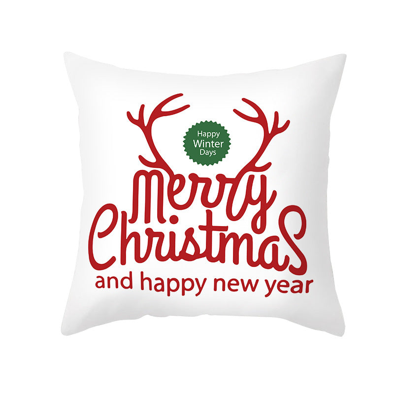 Decorative Holiday Throw Pillow Cover with Script Greeting and Antler Motif