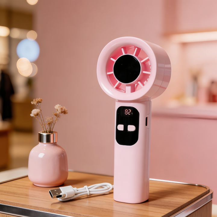 Ladies Portable Hand Fan with LCD Display and USB Connection Stornfield