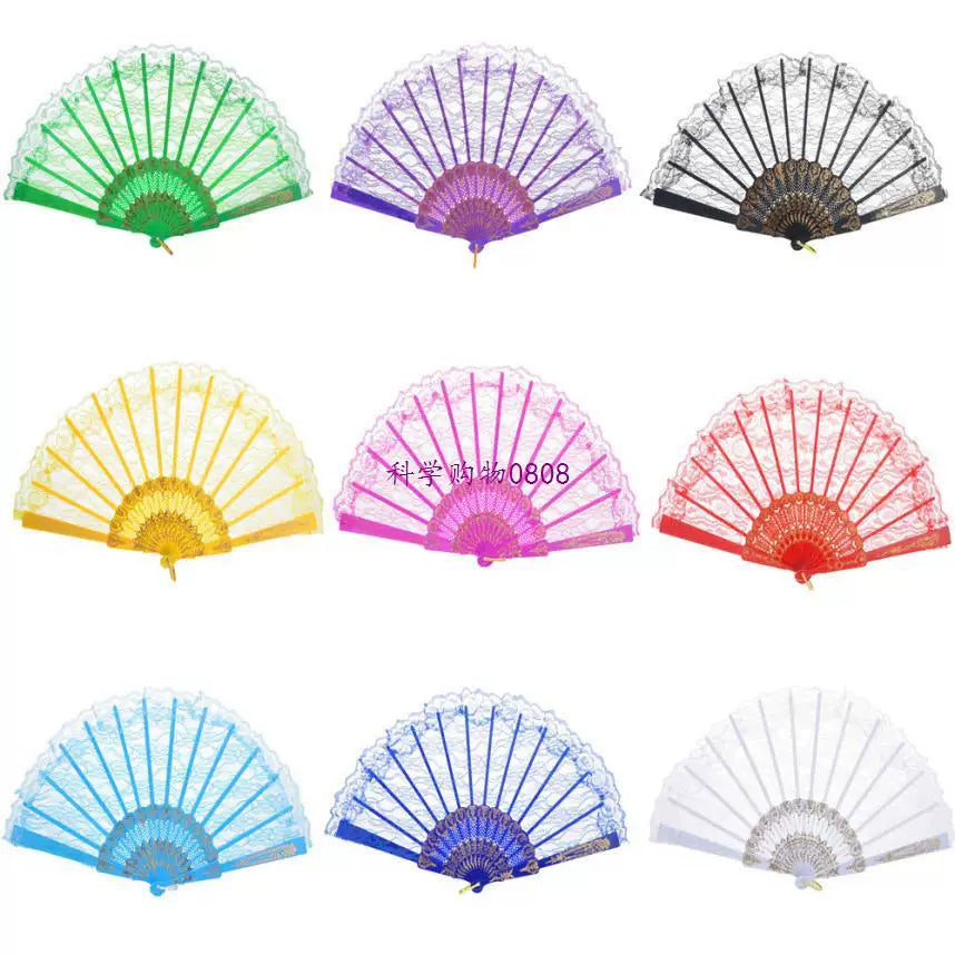 Women's One Size Lace Folding Fans with Wavy Edges and Light Plastic Inserts Stornfield