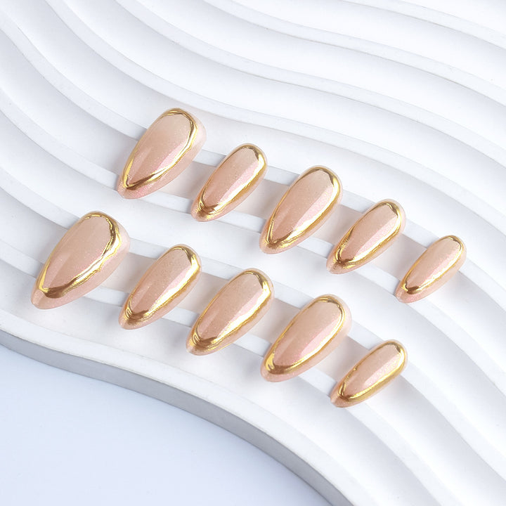 Chic Gold-Trimmed Gel Nail Set Stornfield