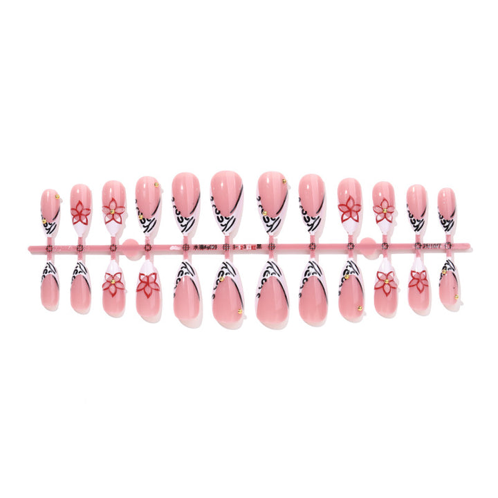 Decorative Press-On Nail Set with Floral and Geometric Accents Stornfield